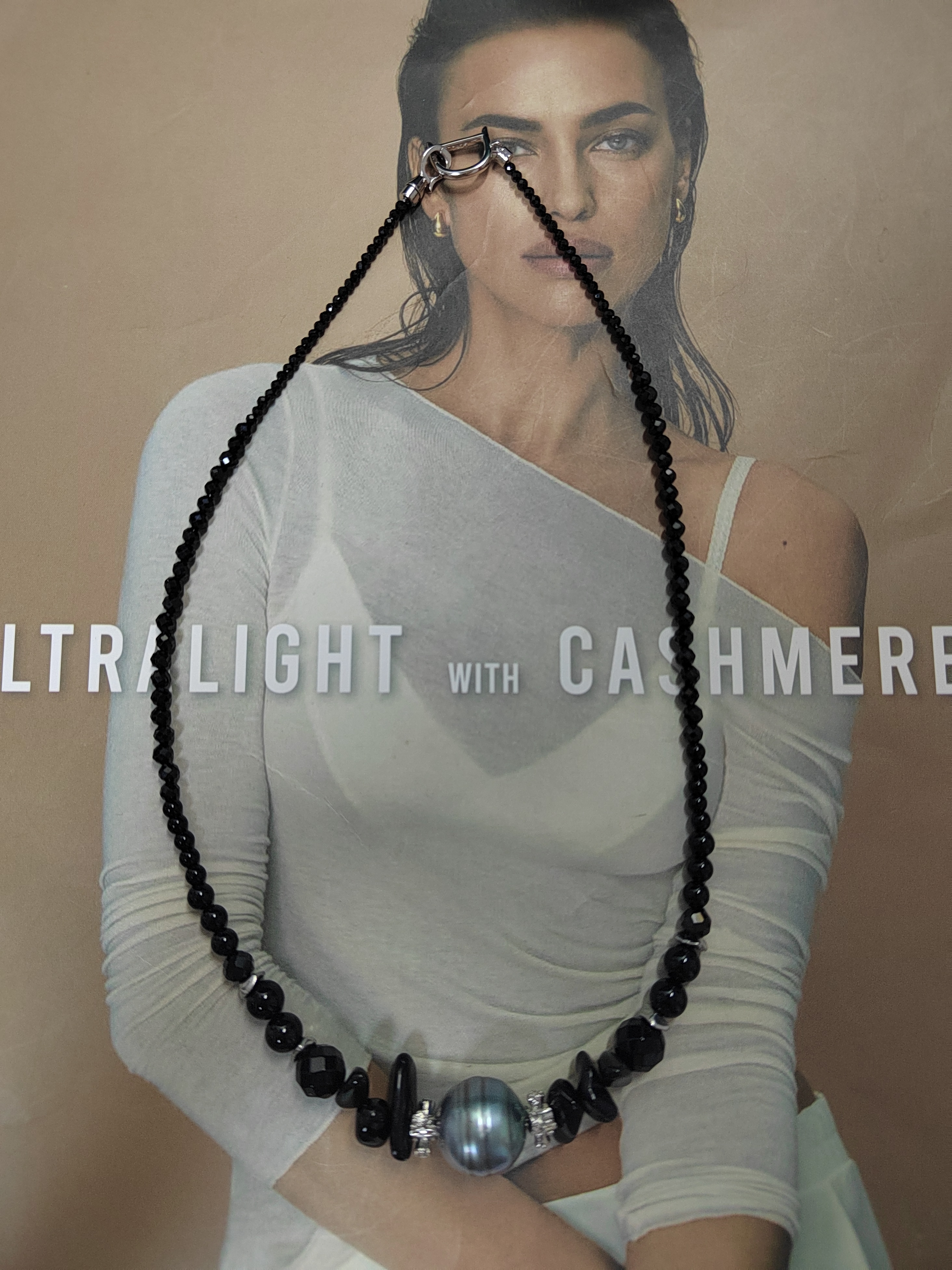 天然海水大溪地巴洛克珍珠项链黑玛瑙项链14+