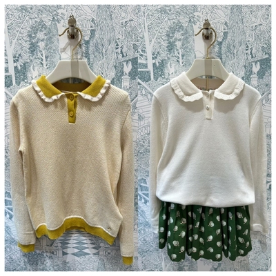 法单~女童两色翻领绵羊毛毛衣