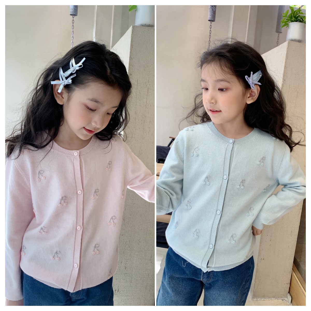 法式樱桃串珠羊毛混纺开衫