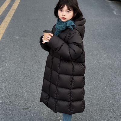 女童三色加厚中长款羽绒外套