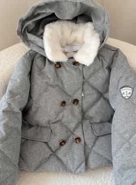 法单~女童浅灰色袖章羽绒外套  儿童秋冬加厚短款羽绒服 24新款