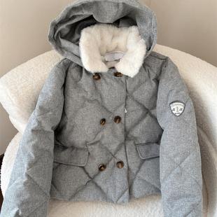 法单~女童浅灰色袖章羽绒外套  儿童秋冬加厚短款羽绒服 24新款