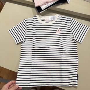 法单~女童黑白条纹樱桃T恤衫 儿童刺绣毛巾绣樱桃图案T恤 26春夏