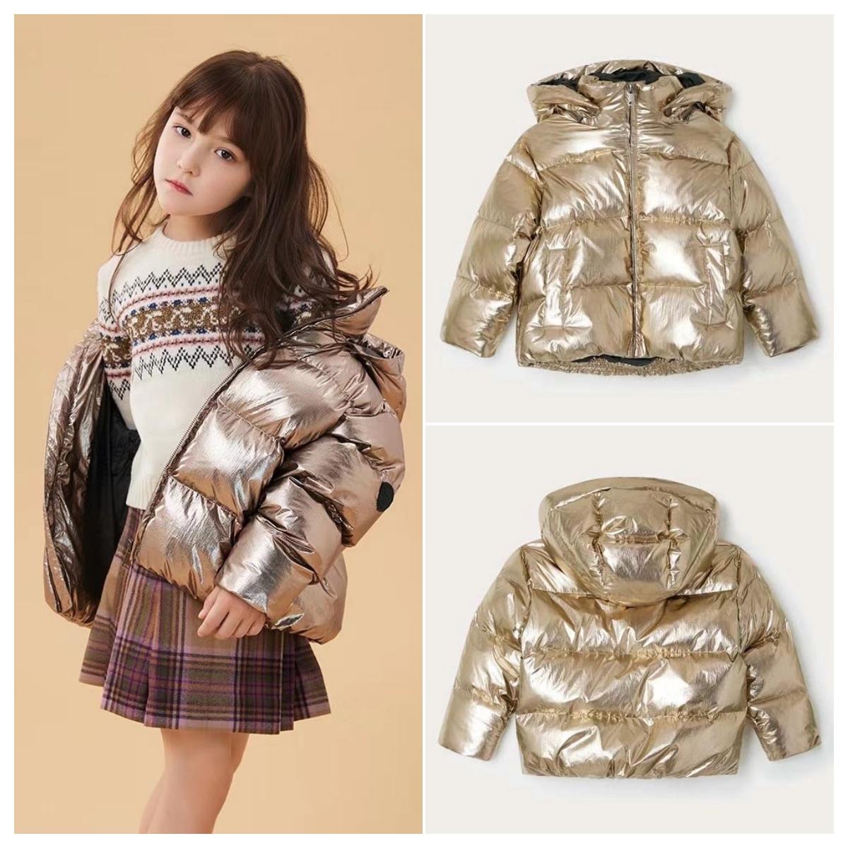 法单~香槟金色连帽袖章款羽绒服