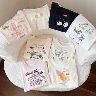 法单~小樱桃印花法式T恤系列 女童春秋长袖T恤衫 26新款儿童T恤