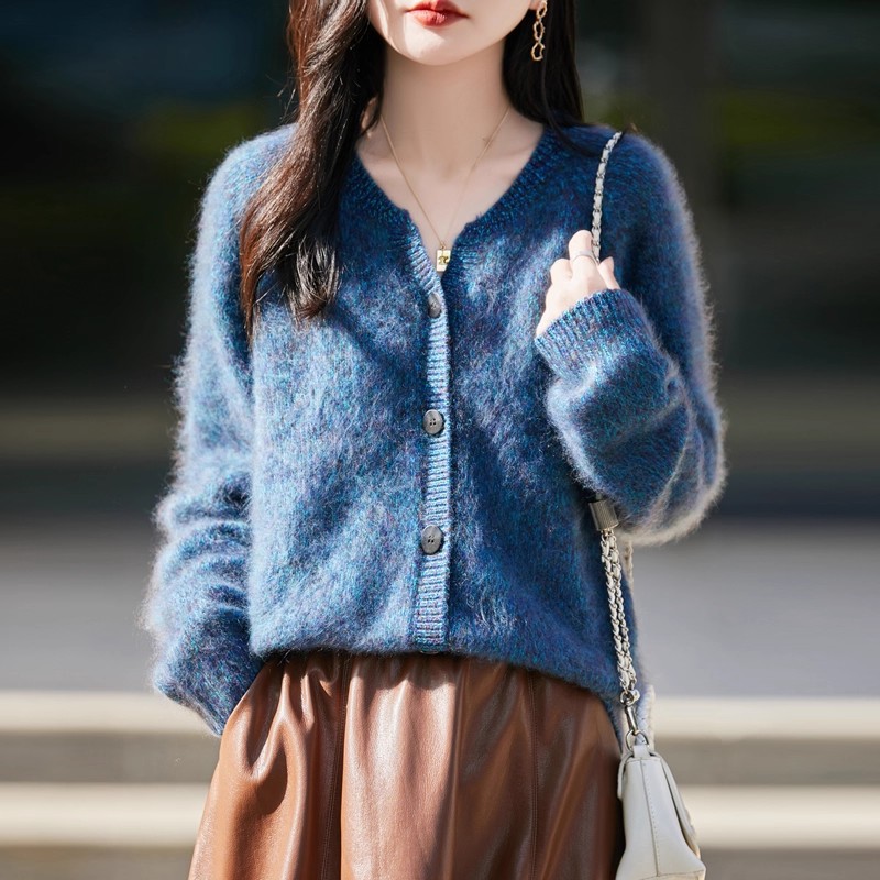 AB花纱~双股16支定纺定染拉绒拉毛山羊绒长毛针织开衫羊绒衫加厚