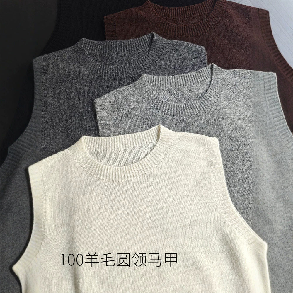 纯羊毛圆领针织马甲女款春秋2026新款百搭外穿坎肩薄款毛衣背心图片