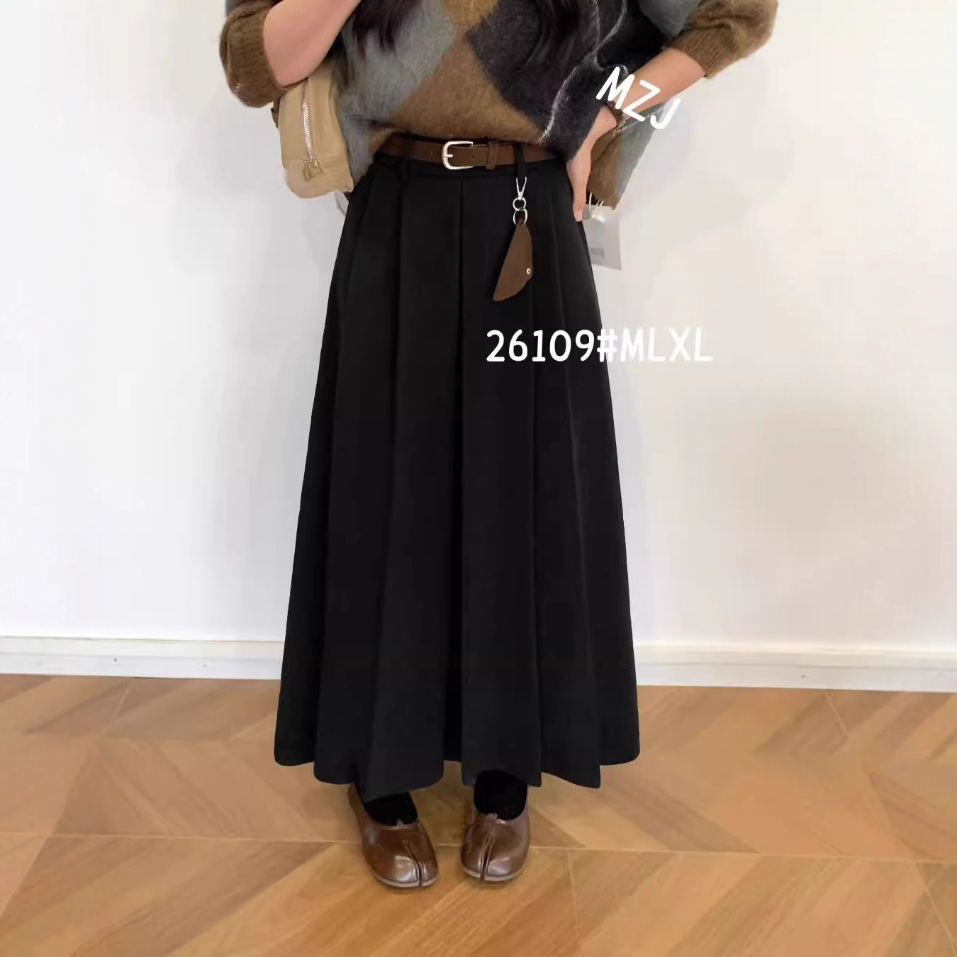 【新品】【裙】腰带款百褶毛呢半身裙S95M105L115XL130斤