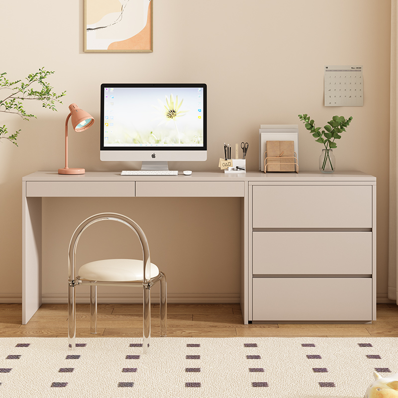 实木书桌书柜一体梳妆台