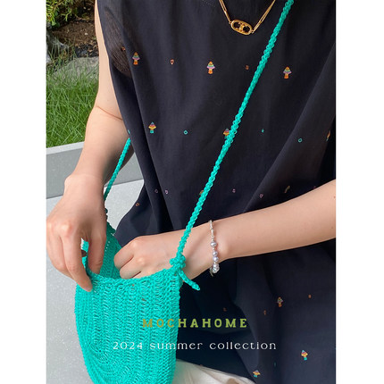 MochaHome 夏小蘑菇刺绣立体无袖A版背心衬衫
