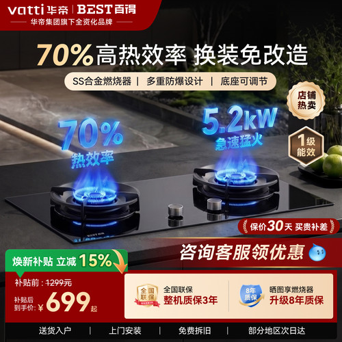 华帝百得新款家用嵌入式猛火双灶