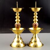 加厚传统福喜双层黄铜蜡烛台家用蜡烛台座莲花铜烛台中式 婚庆用品