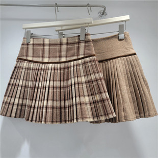 咖色毛呢半身裙女秋冬2025新款高腰显瘦A字裙加厚短裙百褶裙冬季
