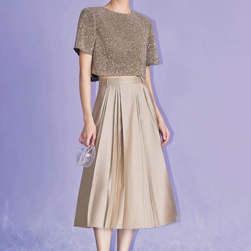 卡其百褶裙精致奢感雾面金属感A字灰色半身裙AA