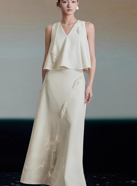 【PR同款手工钉珠】白色套装上衣半身裙法式轻奢立体高级女AA