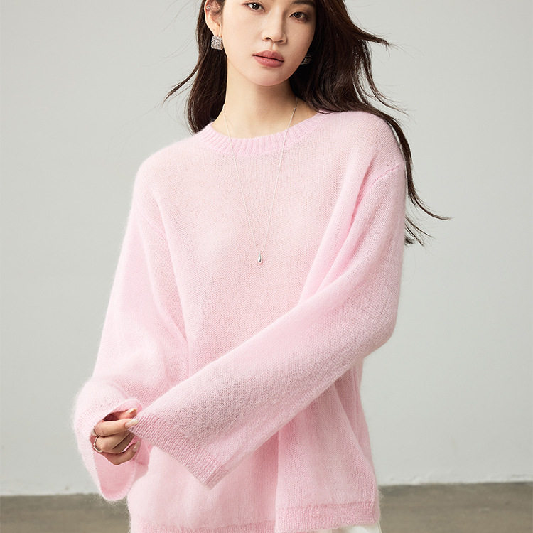 【粉色回忆】慵懒风柔感马海毛毛衣女25新款秋软糯宽松针织衫F