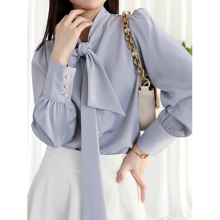 5折 特价 断码 泡泡袖 缎面垂坠抗皱通勤衬衫 飘带蝴蝶结衬衫