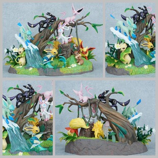 宠物精灵 伊布家族 雷伊布 妖精花仙子 火伊布 场景模型 盒装手办