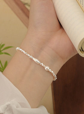 s925纯银小鱼碎银子珍珠手链女生2025年新款轻奢小众精致手串