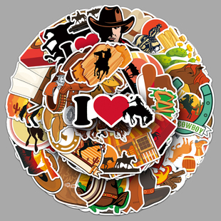 50张西部牛仔卡通行李箱贴纸个性潮流涂鸦笔记本电脑汽车外贸装饰