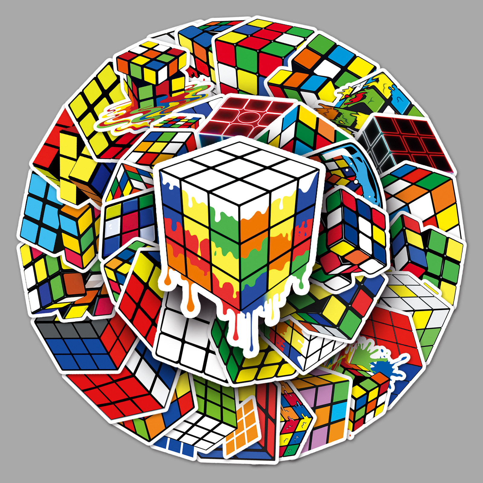 50张魔方潮玩卡通行李箱贴纸个性潮流涂鸦笔记本电脑汽车外贸装饰