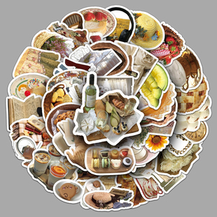 50张悠闲午后咕卡贴纸DIY手帐素材防水装饰日记吉他相册水杯贴纸
