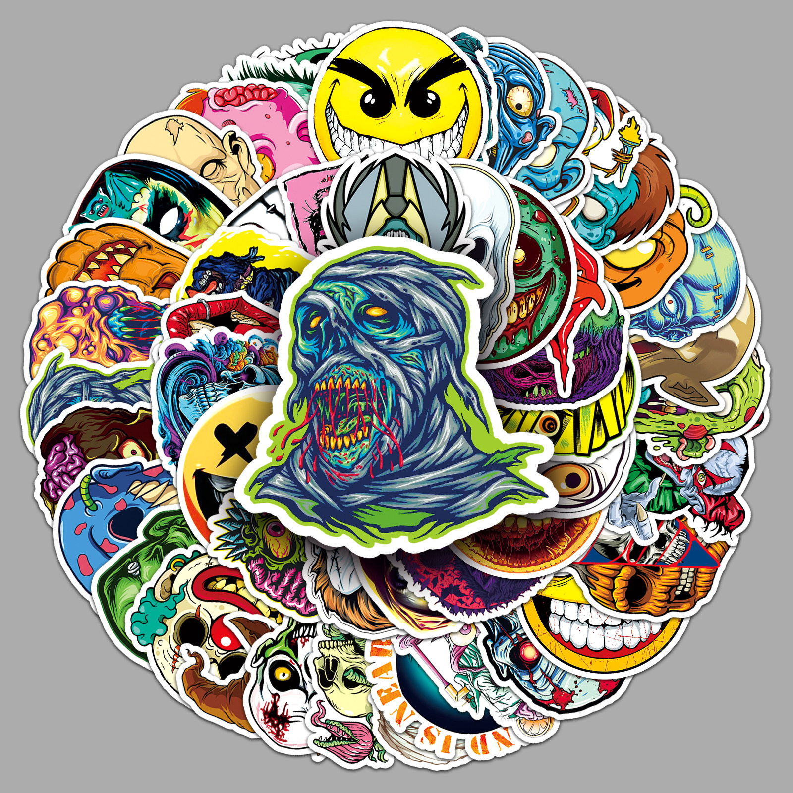 50张恶魔鬼脸手机壳旅行箱防水pvc装饰卡通吓人恶搞不干胶diy贴纸