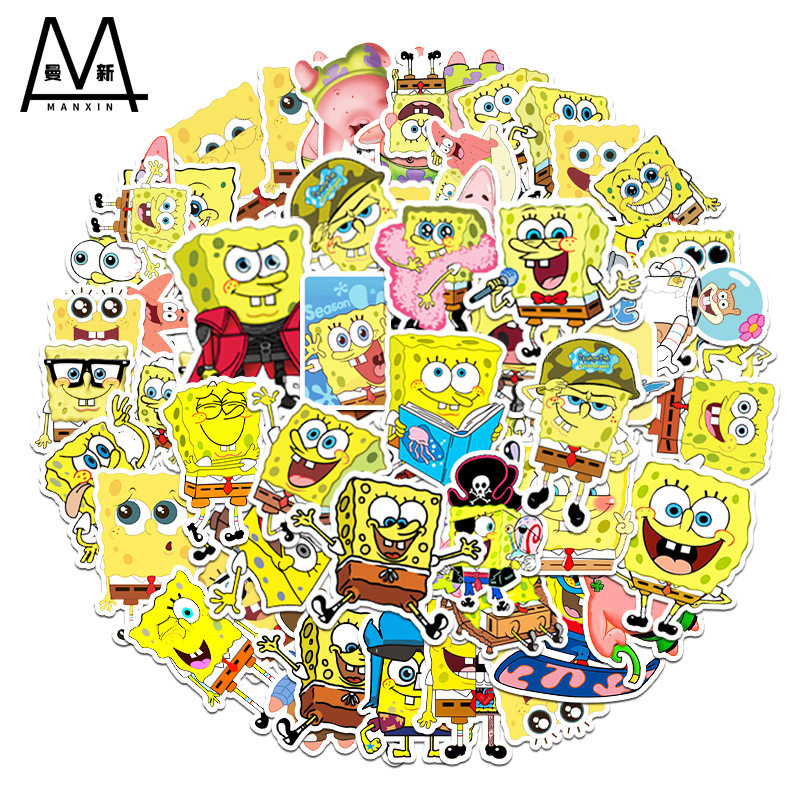 60张动漫卡通海绵宝宝水贴纸 行李箱冰箱自行车贴纸个性笔记本贴