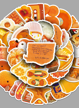 50张橙色INS风贴纸可爱女孩防水装饰冰箱相册吉他滑板车咕卡贴纸