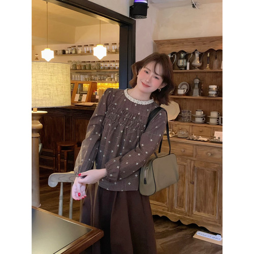 lower April（FA）-衬衫女秋季设计感重工刺绣格纹衬衣衬衫180723