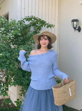 Flower & April-织打底衫女春季薄款内搭毛衣露肩上衣针织衫90055