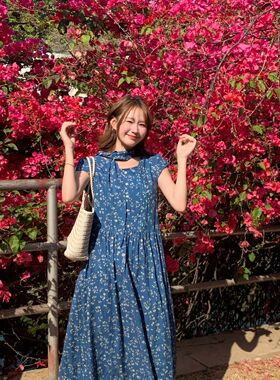 Flower & April-新色系海盐色系碎花长款连衣裙(配飘带)500177-1