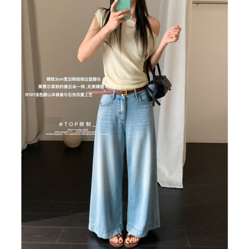 TOP 欧制-本裤天丝莱赛尔牛仔垂顺无束缚牛仔裤(配腰带)9191浅兰