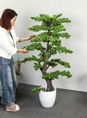 仿真植物盆栽迎客松客厅玄关摆件大型绿植室内装饰假树花景幸福树
