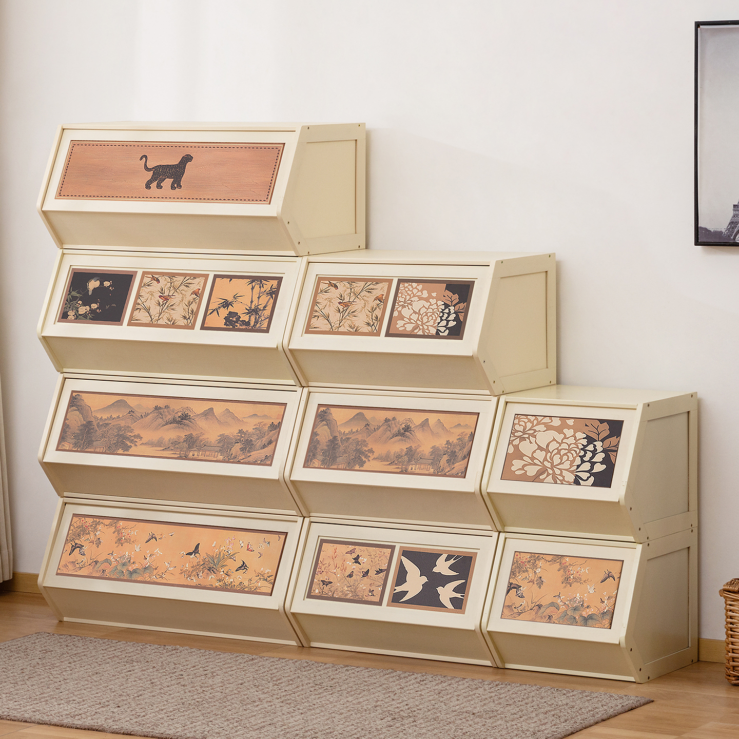 收纳柜翻盖式家用衣服多层储物柜