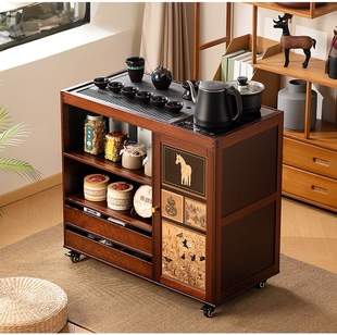 移动茶桌茶台家用实木小茶车客厅茶几沙发边几柜茶具盘烧水壶一体