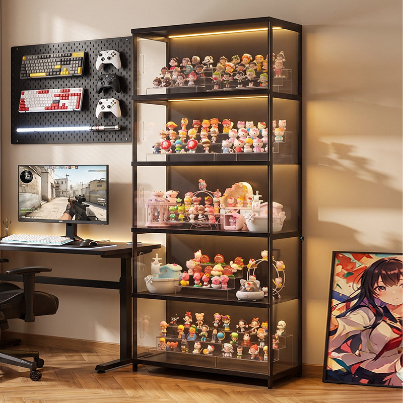 乐高手办展示柜带灯玩具模型盲盒透明防尘收纳柜泡泡玛特储物柜子