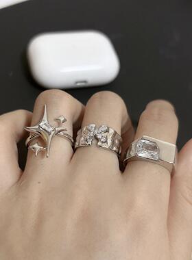 小众芒星情侣戒韩版ins设计感字母X镶嵌钻石肌理戒指时尚个性指环