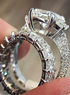 轻奢锆石排镶钻戒指纯银男女款大牌潮人食指戒奢华时尚夸张指环