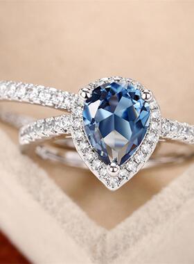 轻奢新款水滴锆石组合戒 气质女款墨兰锆石对戒 梨形时尚女式配饰