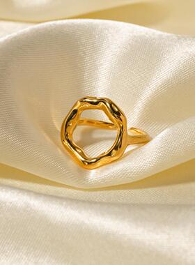 欧美ins冷淡风不规则镂空开口戒指 时尚质感花朵珍珠指环Ring