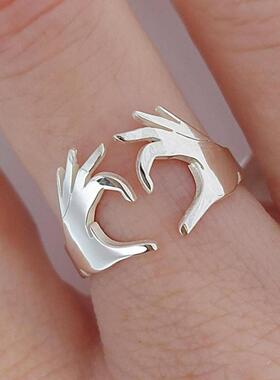 轻奢欧美开口可调节比心戒指 情侣礼物男生送礼指环 流行简约指圈