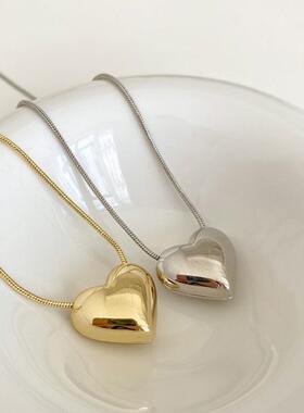 韩版ins小众设计感极简百搭光面心形锁骨链轻奢配饰颈链项链