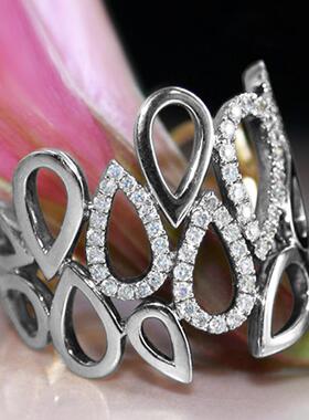 轻奢新款饰品 夸张个性水滴形镂空微镶戒指 女士潮流饰品