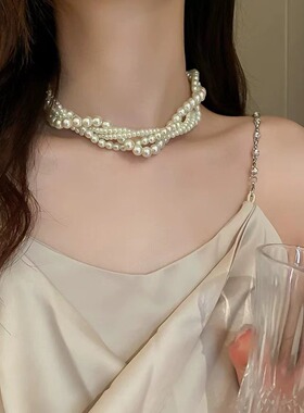 高级感多层巴洛克珍珠项链锁骨链复古轻奢小众颈链时尚配饰女款