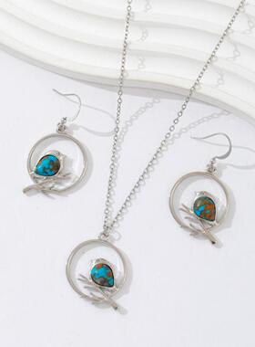 欧美热销创意小鸟枝头圆形吊坠项链时尚可爱百搭项饰