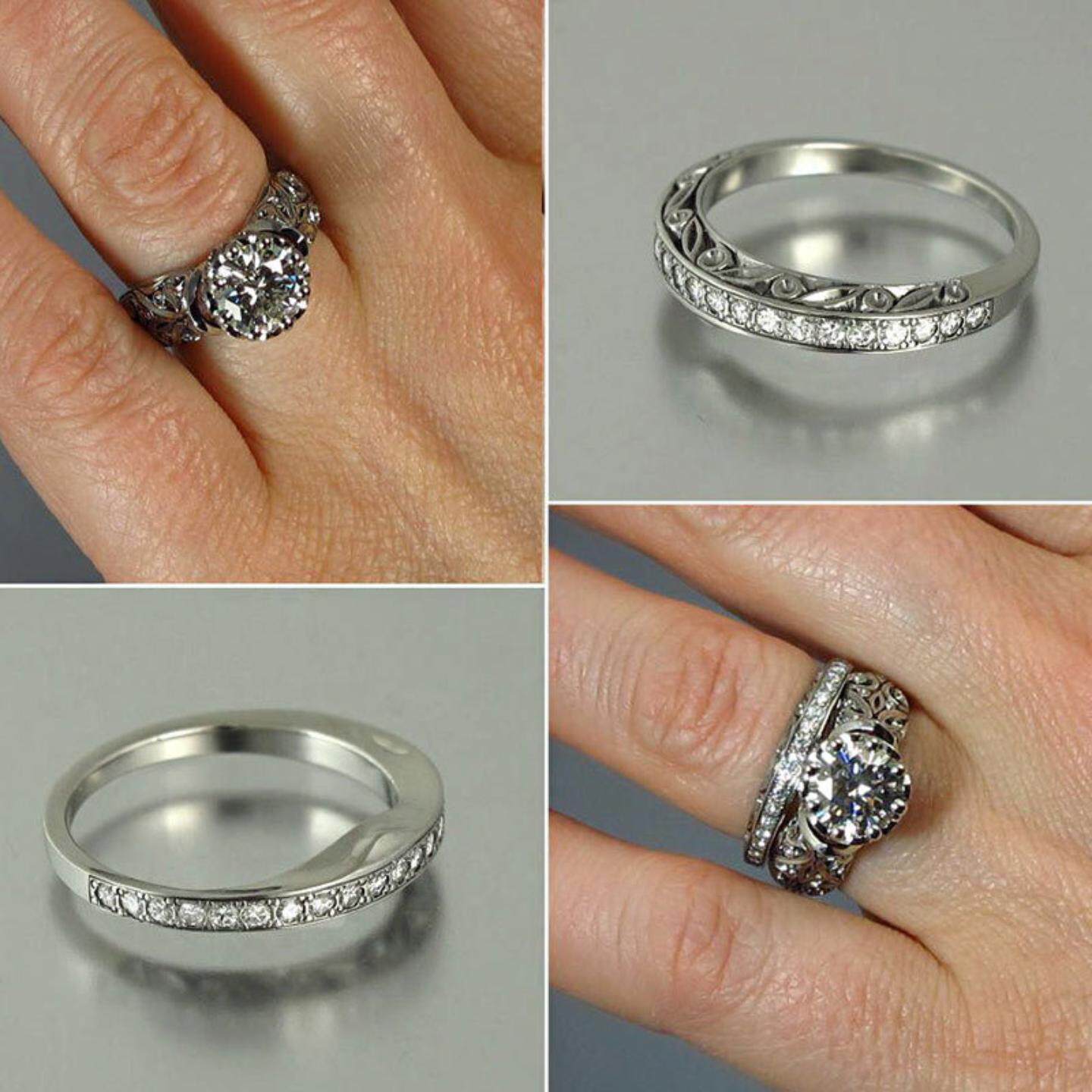 轻奢欧美新款套戒 古典雕花镀复古银女士对戒 巴洛克花纹镂空戒指