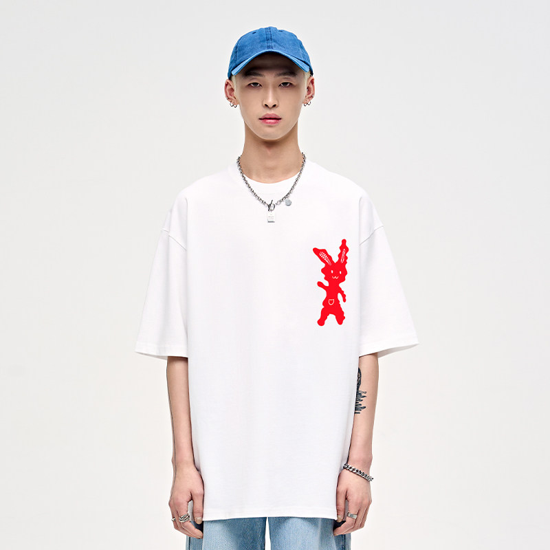 山小川潮牌新款趣味红色卯兔印花短袖t恤男街头嘻哈纯棉情侣上衣,男装,T恤,淘宝优惠券,粉丝福利购,淘宝优惠卷