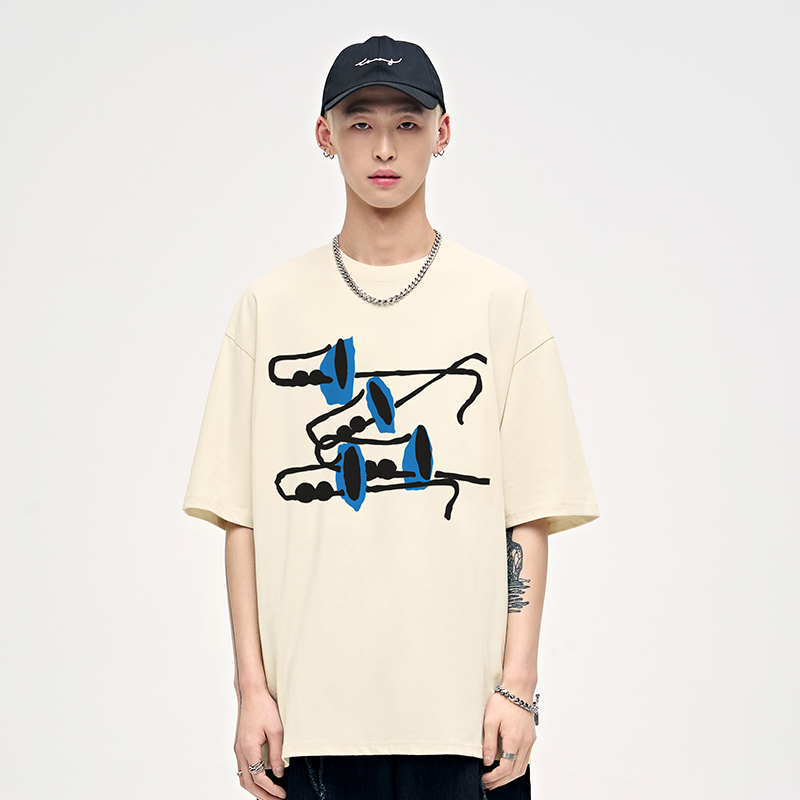 山小川美式涂鸦男生纯棉短袖T恤