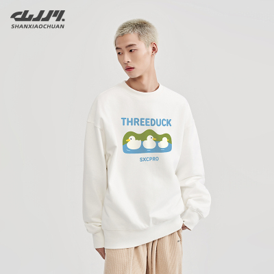 山小川小鸭子印花圆领卫衣男生冬季加绒加厚无帽打底圆领套头长袖